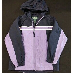 LL Bean Jacket Kid's Medium 10/12 Purple Full Zip Windbreaker Zip Pockets Hooded